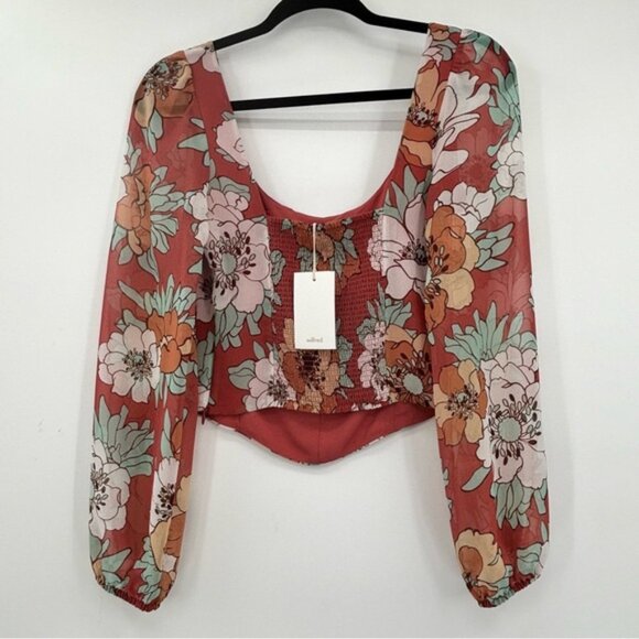 ARITZIA  WILFRED Grace Blush Floral Flowy Boho Long Sleeve Crop Top Size S New - Picture 11 of 15